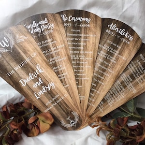 Ceremony Itinerary, Rustic Wedding Program Fans, Custom Petal Fan Programs, Wooden Wedding Fan Programs, Farmhouse Wedding Decor