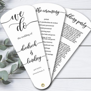 Formal Black Tie Wedding Program Fans, Custom Petal Fan Programs, Minimalist / Simplistic Wedding Program