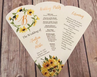 Sunflower Wedding Fan Programs, Rustic Ceremony Cards, Fall Wedding Aisle Accessories