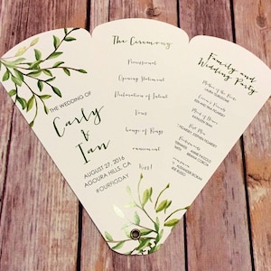 Zeremonie Reiseplan, Moderne Blumen Hochzeitsprogramm Fächer, Benutzerdefinierte Blütenblatt Fächerprogramme, Grüne Hochzeitsfächer, Elegantes Laub