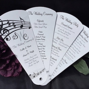 Musical Wedding Program Fans, Outdoor Wedding Petal Fan Programs, Black Tie Wedding Hand Fan Programs - Music To My Ears