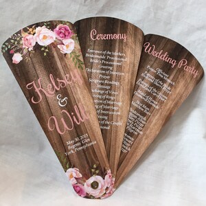 Ceremony Itinerary, Rustic Wood Wedding Program Fans, Bohemian Chic Petal Fan Programs, Custom Wedding Ceremony Fans, Farmhouse Wedding