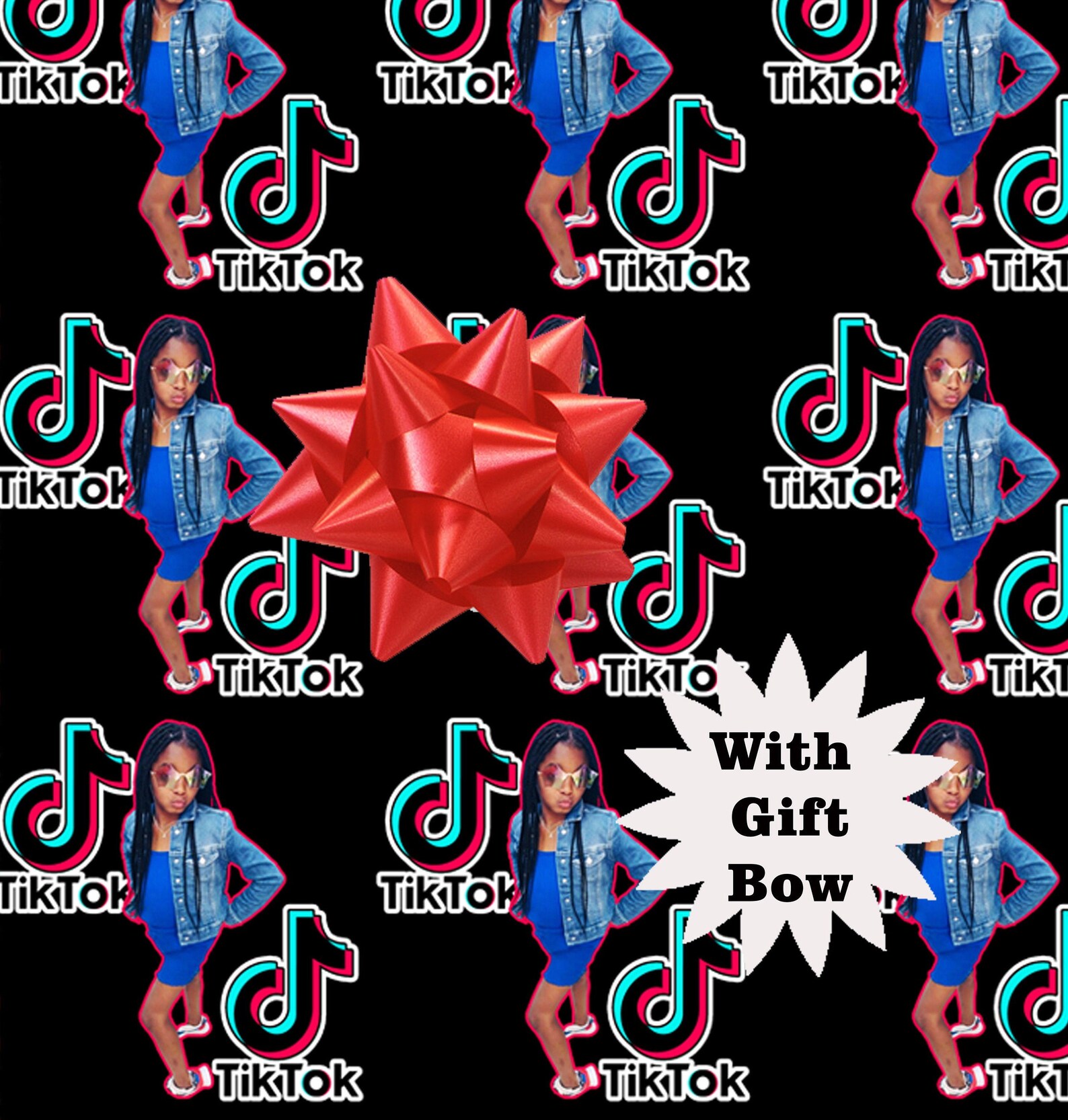 Tik Tok Wrapping Paper With Bow Your Photo Custom Christmas Etsy