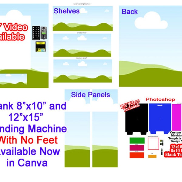 How to Make and Design Your Blank 12x16 and 8x10 inch Vending Machine Template - Editable in Canva & Photoshop - Instant Download - Digital