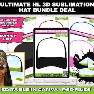 Ensemble de modèles de chapeaux de camionneur de style HL - Canva et PSD, tutoriels vidéo DIY (téléchargement numérique)