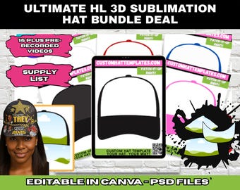 HL Style Trucker Hat Template Bundle – Canva & PSD, DIY Video Tutorials (Digital Download)