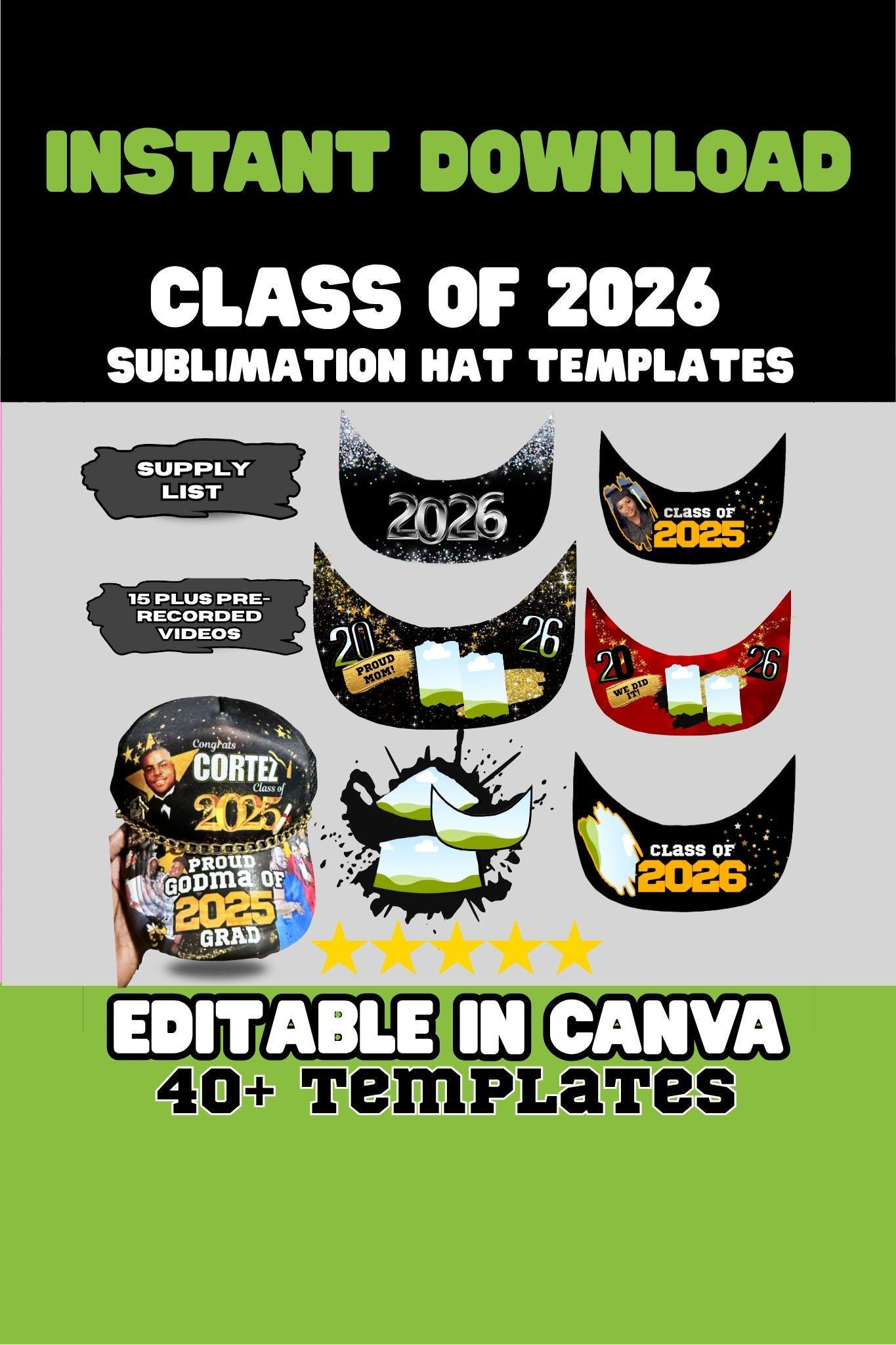 Class of 2026 Graduation Hat Brim Templates | 40+ Canva Designs ...