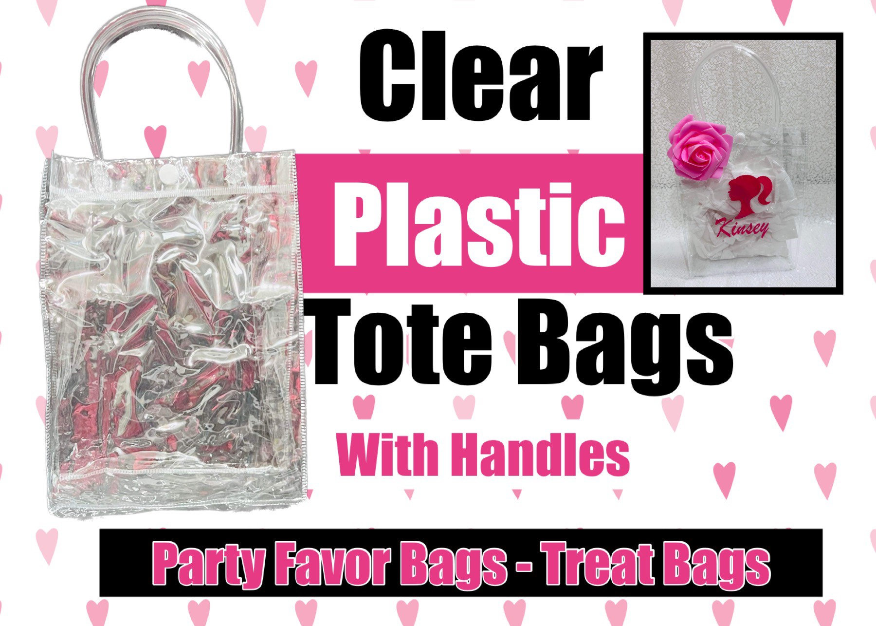 25 Pcs Clear Plastic Gift Bags with Handles Transparent Gift Bags  5.9x6.3x2.8 in