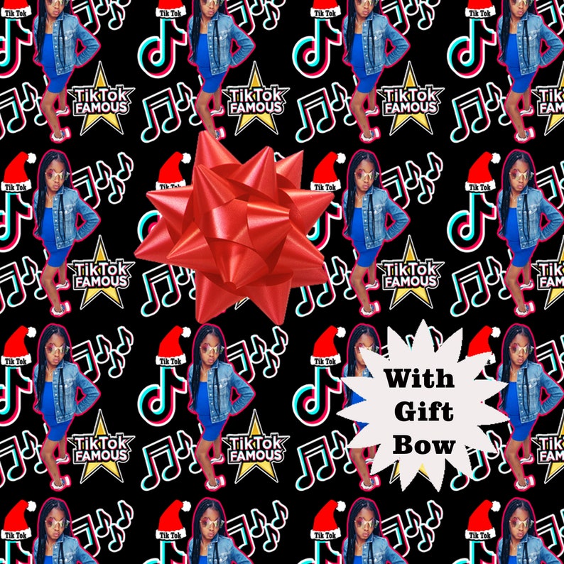 Tik Tok Wrapping Paper With Bow Your Photo Custom Christmas Etsy