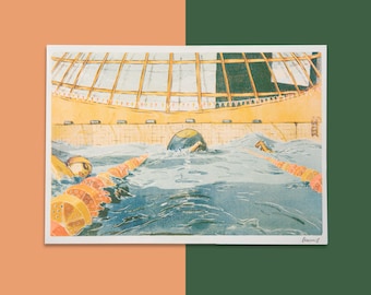 Agitación en la piscina - Impresión Riso de 4 colores - Brillante y colorida