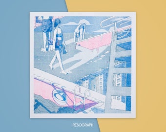 Junto a la piscina - Impresión Riso de 3 colores / Brillante y colorida / Risografía