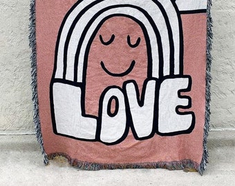 Love Woven Blanket | love is love art | statement blanket decor | love wins throw blanket | woven art rainbow