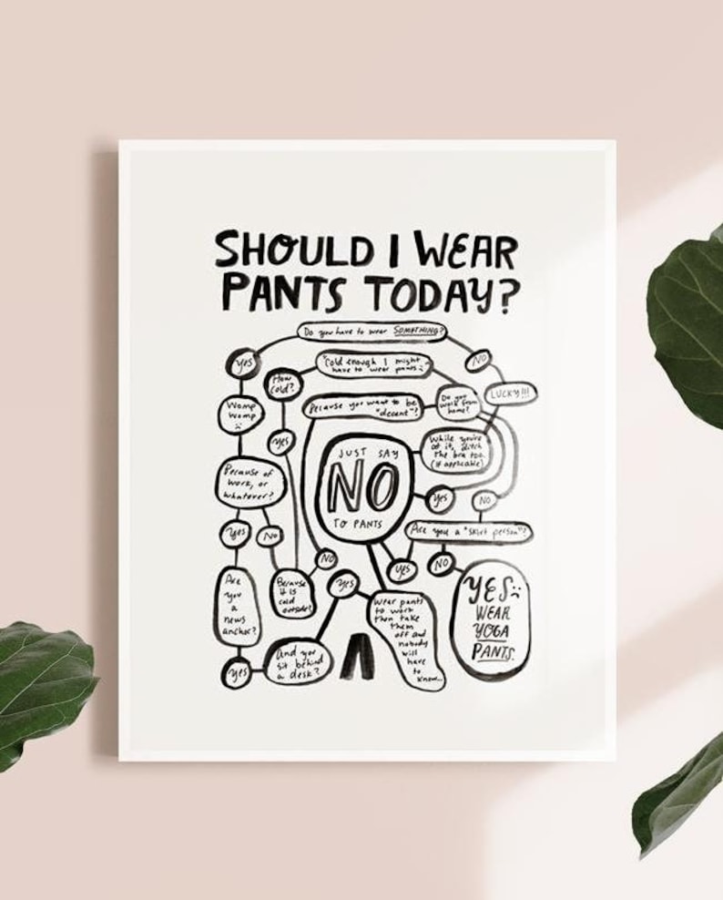 Should I Wear Pants Art Print Funny art gift for friend no pants getting dressed ootd fashion blogger art anti influencer image 1