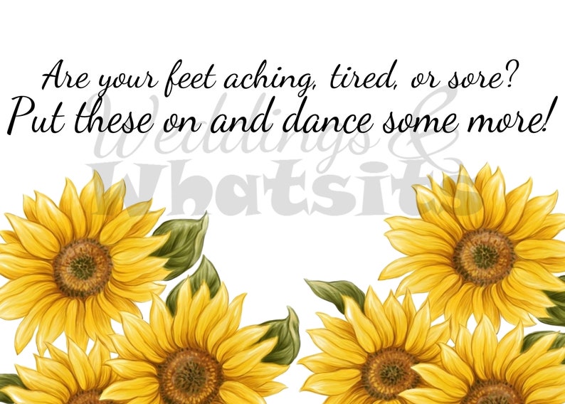 Sign for Wedding Flip Flops or Sandals with Yellow Sunflowers . Downloadable. image 1