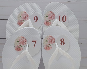 Flip Flop Size Tag for Wedding, Easy, No Knot Tying, Customizable Heart Shaped Flip-Flop, thong sandal, flippies, number labels, party favor