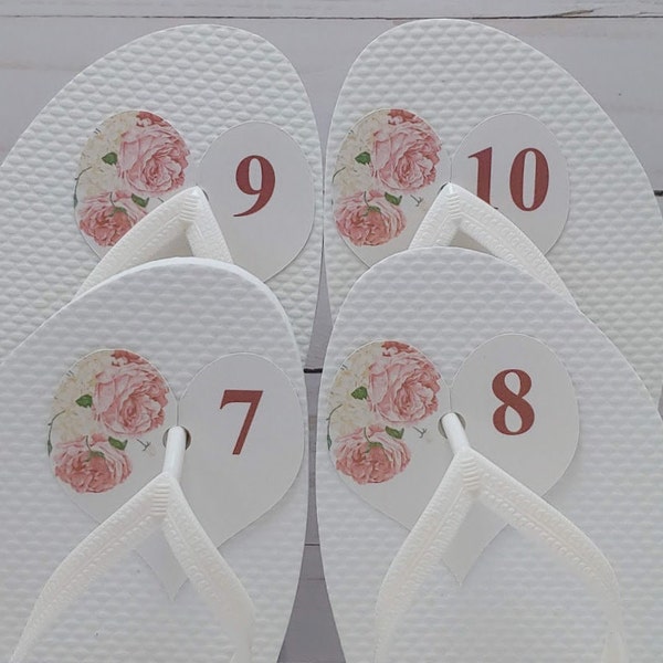 Flip Flop Size Tag for Wedding, Easy, No Knot Tying, Customizable Heart Shaped Flip-Flop, thong sandal, flippies, number labels, party favor