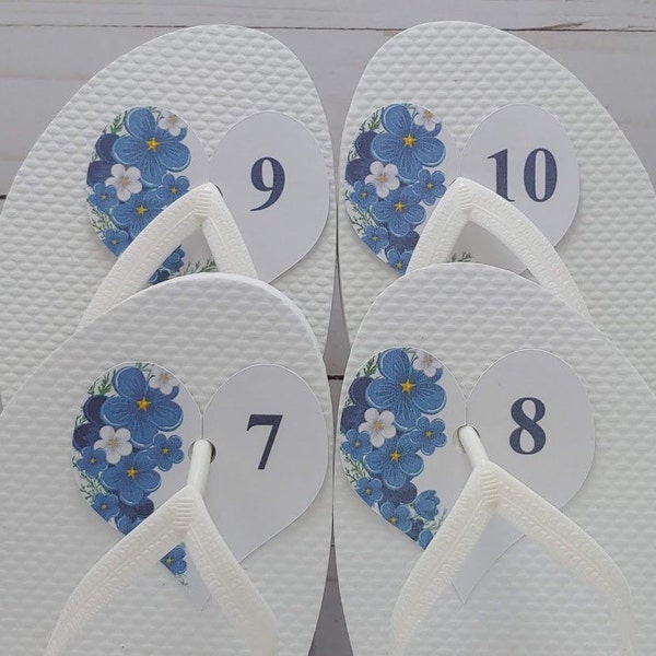 Size Tag for Flip Flops at Wedding, Easy, No Knot Tying, Heart Shaped Flip-Flop, thong sandal, flippies, number labels.