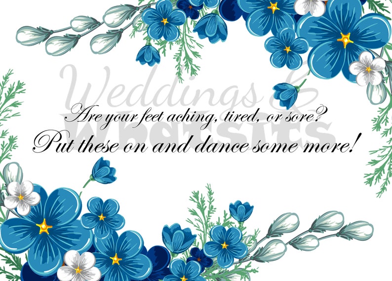 Wedding Sign for Sandals, Flip Flops with Blue Flowers. Downloadable. image 1