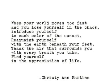 Unique Gifts for Nature Lover - Meditation Peaceful Home Decor - Appreciation of Life Poem Hand Typed by Poet