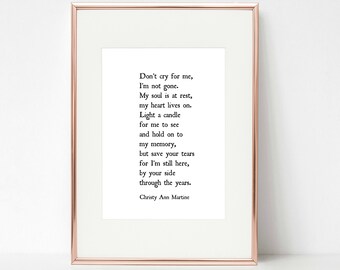 Sympathy Gifts Don't Cry for Me Poem by Christy Ann | Etsy