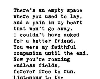 Dog Sympathy Gift Loss of Dog or Cat Pet Memorial Poem Print Old Fashioned Typewriter Font