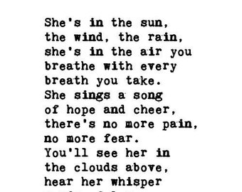 Sympathy Gift Loss of Mom Memorial Gift She's In the Sun Sympathy Poem Antique Style Typewriter Font Print