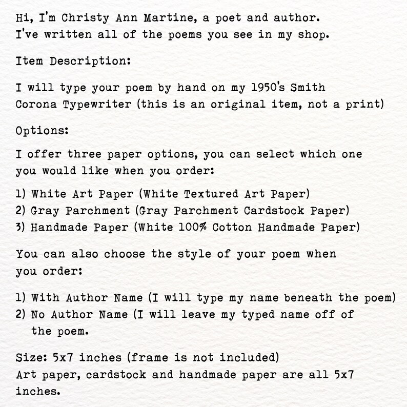 Cute Whimsical Short Poem- Hand Typed - I throw wishes into the sky and wait for the stars to catch them - Christy Ann Martine Poems image 2