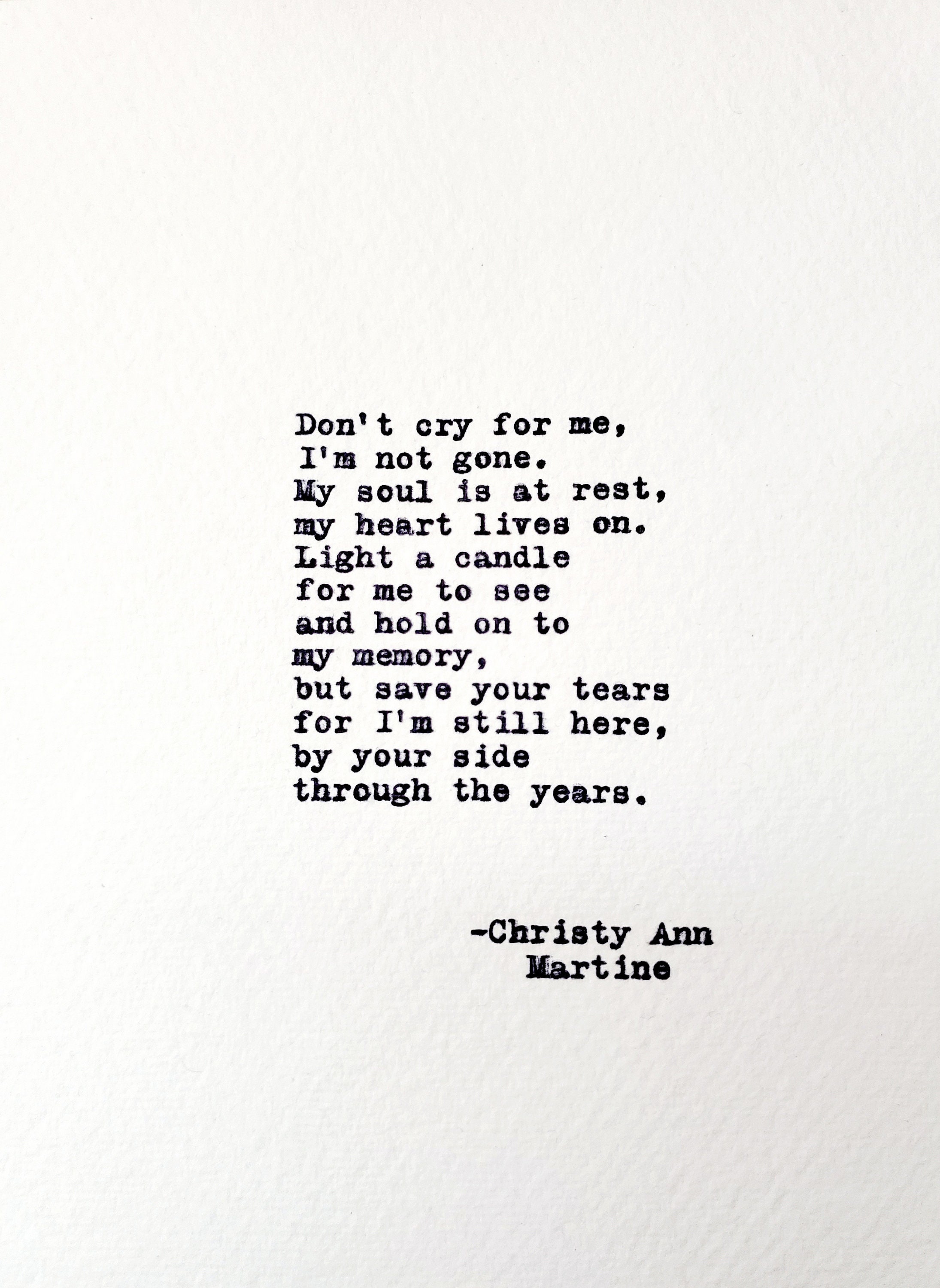 Memorial Gift Sympathy Poem Don't Cry for Me Memorial | Etsy