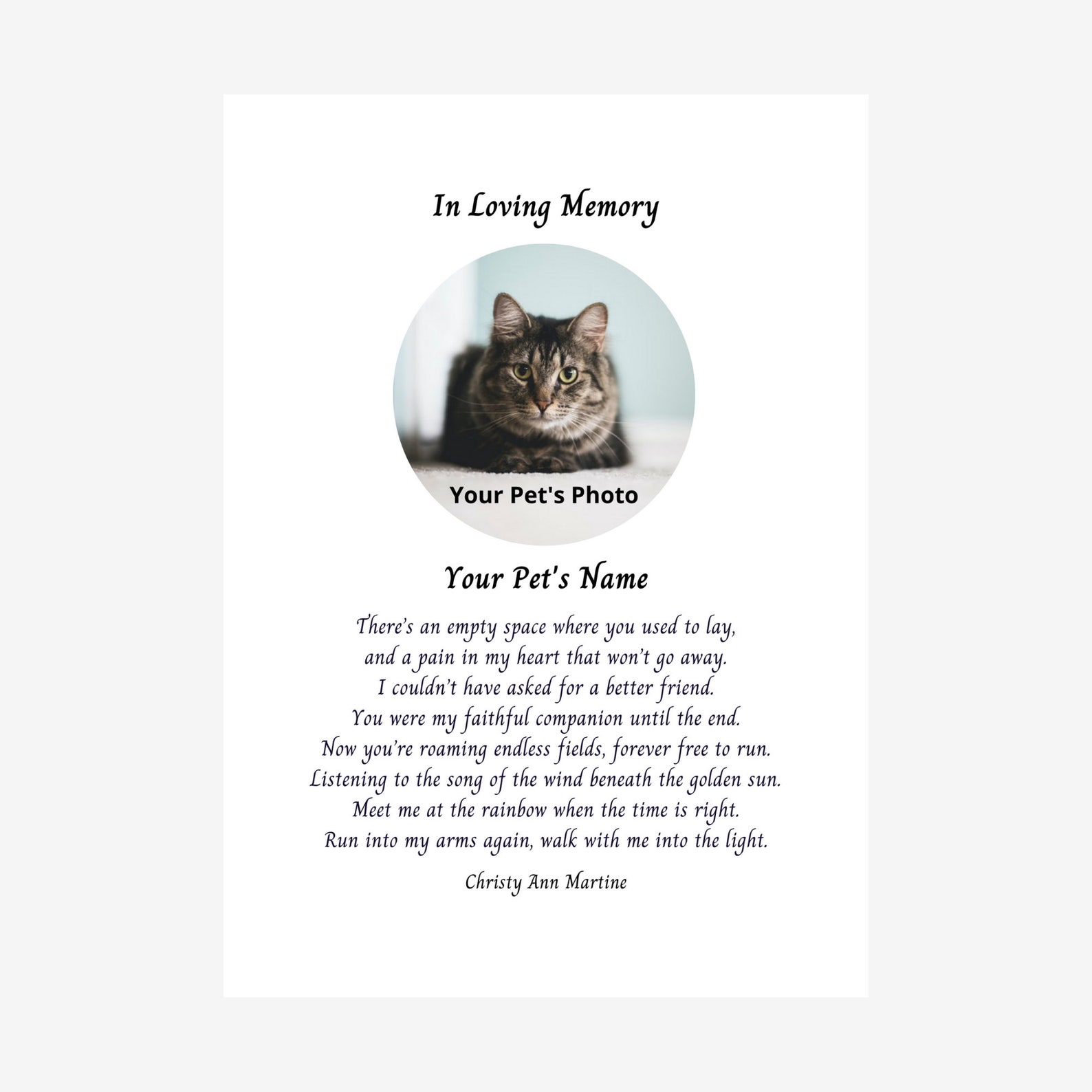 Loss of Cat Gift Personalized Cat Loss Print Cat Memorial