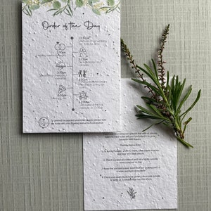 Order of the day | wedding | seeded paper | eco friendly stationery | plantable wedding invites | wedding timeline | Eco friendly wedding