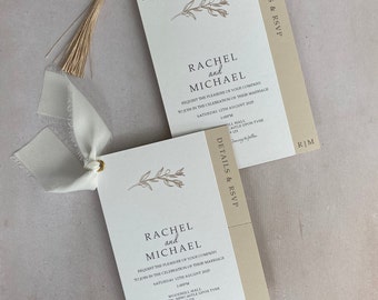Elegant Beige Wedding Invitation with RSVP
