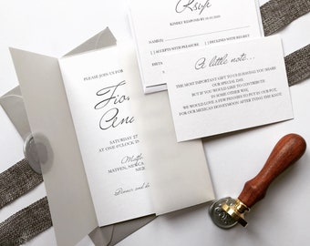 Modern Wedding Invitation - Grey Wedding Stationery - Wedding Invites- Wax seal - vellum invites