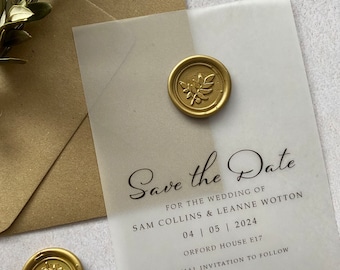 Gold save the date | Modern save the date | wedding save the date card | vellum | wax seal save the date | personalised save the date