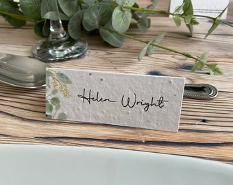 Place cards | Eco- Friendly | seeded paper |  place setting card | wedding | eucalyptus  | printed place setting cards