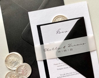Black and white wedding invite - wax seal wedding invitation - modern wedding - luxury - wedding invite bundle- mono wedding - rsvp card