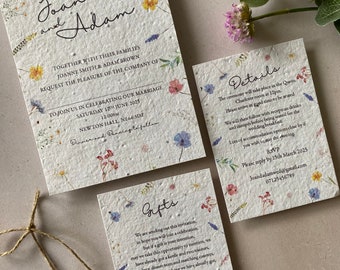 Plantable Wedding Invitation: Seeded Paper, Wildflower Meadow Design