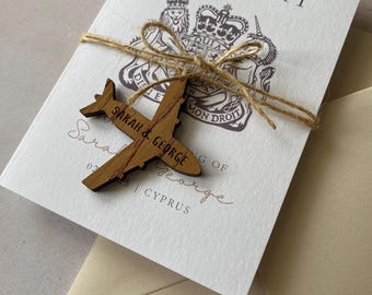 Passport Wedding Invitation with Wooden Airplane Tag & RSVP