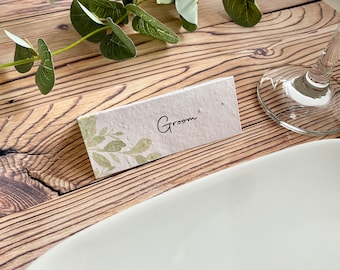 02 | Foliage Place cards | Eco- Friendly | seeded paper |  place setting card | wedding | eucalyptus | printed place setting cards
