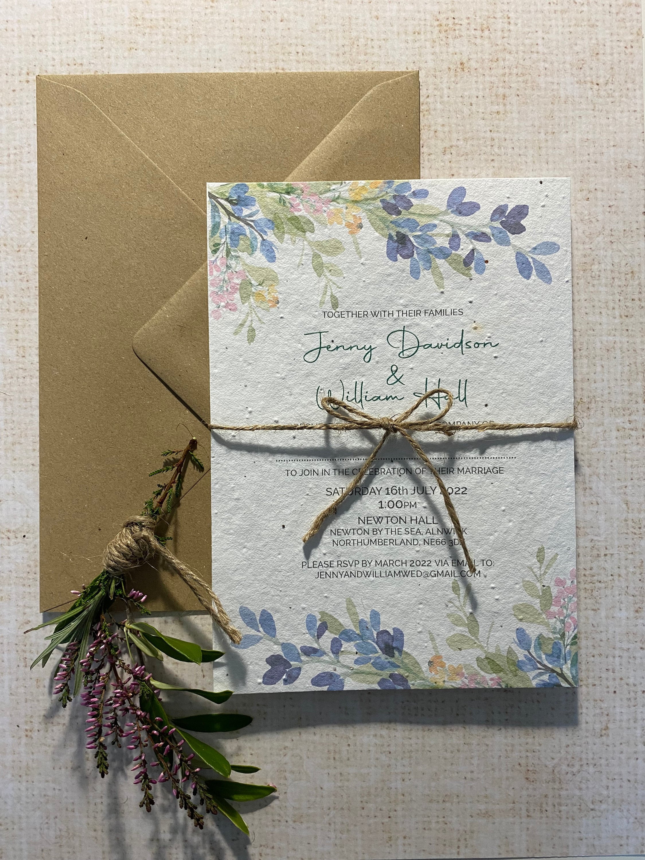 Seeded Paper Wedding Invitations Plantable Wedding Invites Etsy UK