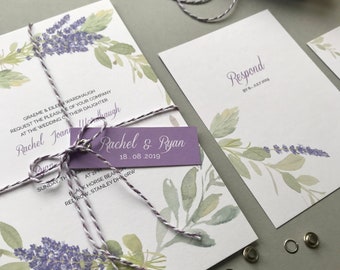 Lavender Wedding Invitation - Wedding Stationery - Rustic Wedding Invites- purple wedding -
