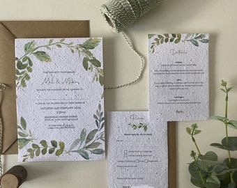 Seeded paper wedding invite | with RSVP card |  eco friendly stationery | plantable wedding invites | Wedding card | full set bundle