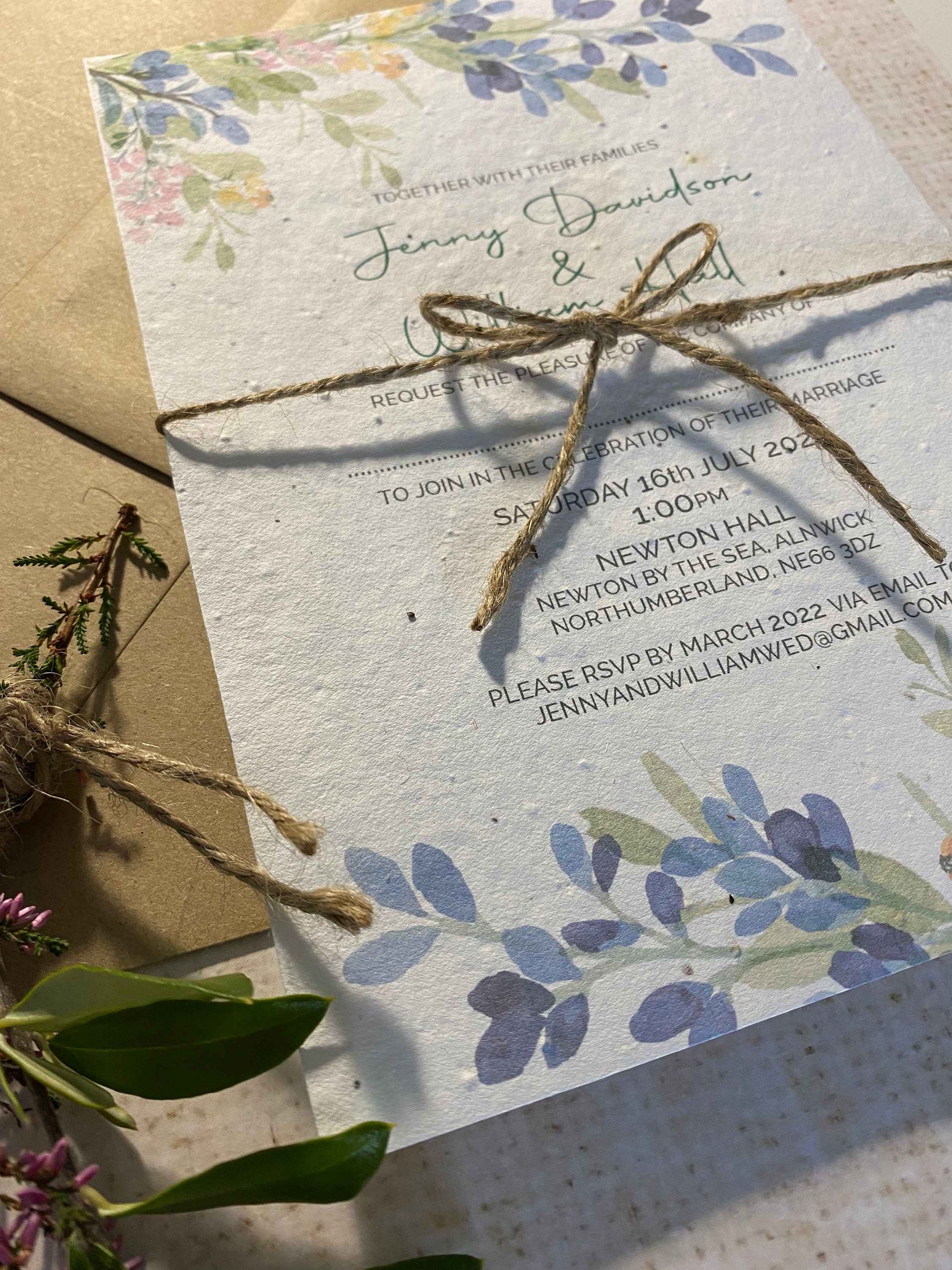 Seeded Paper Wedding Invitations Plantable Wedding Invites Etsy UK