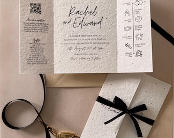 Whimsical wedding invitation, Plantable Seeded paper wedding invite, Gate fold style. eco friendly stationery.