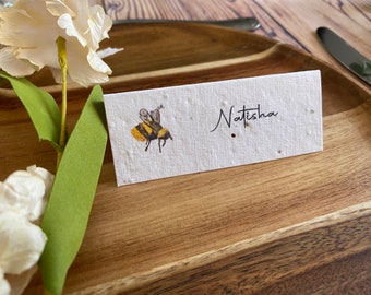 Bee theme place cards | Eco- Friendly | seeded paper | place setting card | wedding | Personalised place setting cards | Bumble bee wedding