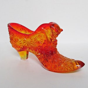 Fenton Glass Orange Daisy and Button Shoe with Cat