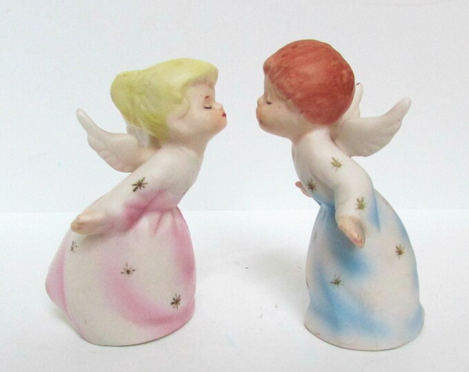 Vintage Ceramic Kissing Angels Figurines Schmid Bros. Japan Etsy