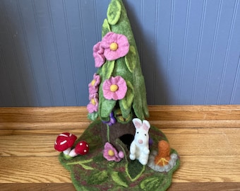 Felted Bunny FInger Puppet and Forest Home Play Mat