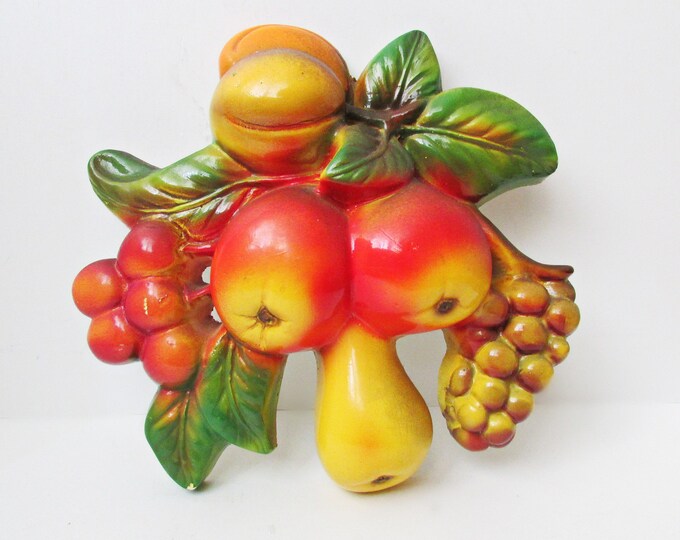 Vintage Chalkware Fruit Wall Plaques Apples Pear Cherries Etsy