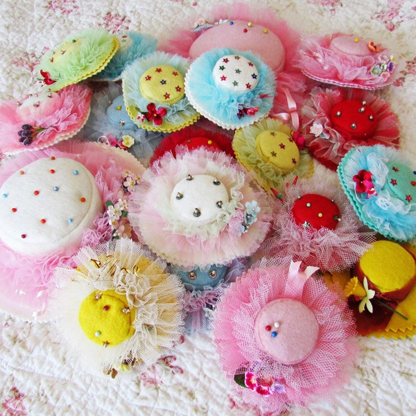 Vintage Handmade Felt Easter Bonnet Hats Pincushions