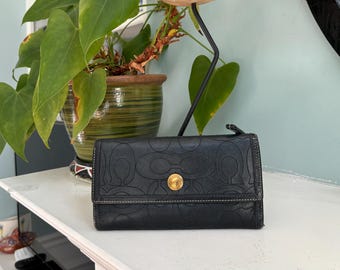 Vintage Coach Black Leather Trifold Soho Clutch Buckle Wallet . - Etsy